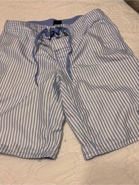 johnnie-O Blue & White Striped Kids Swim Trunks